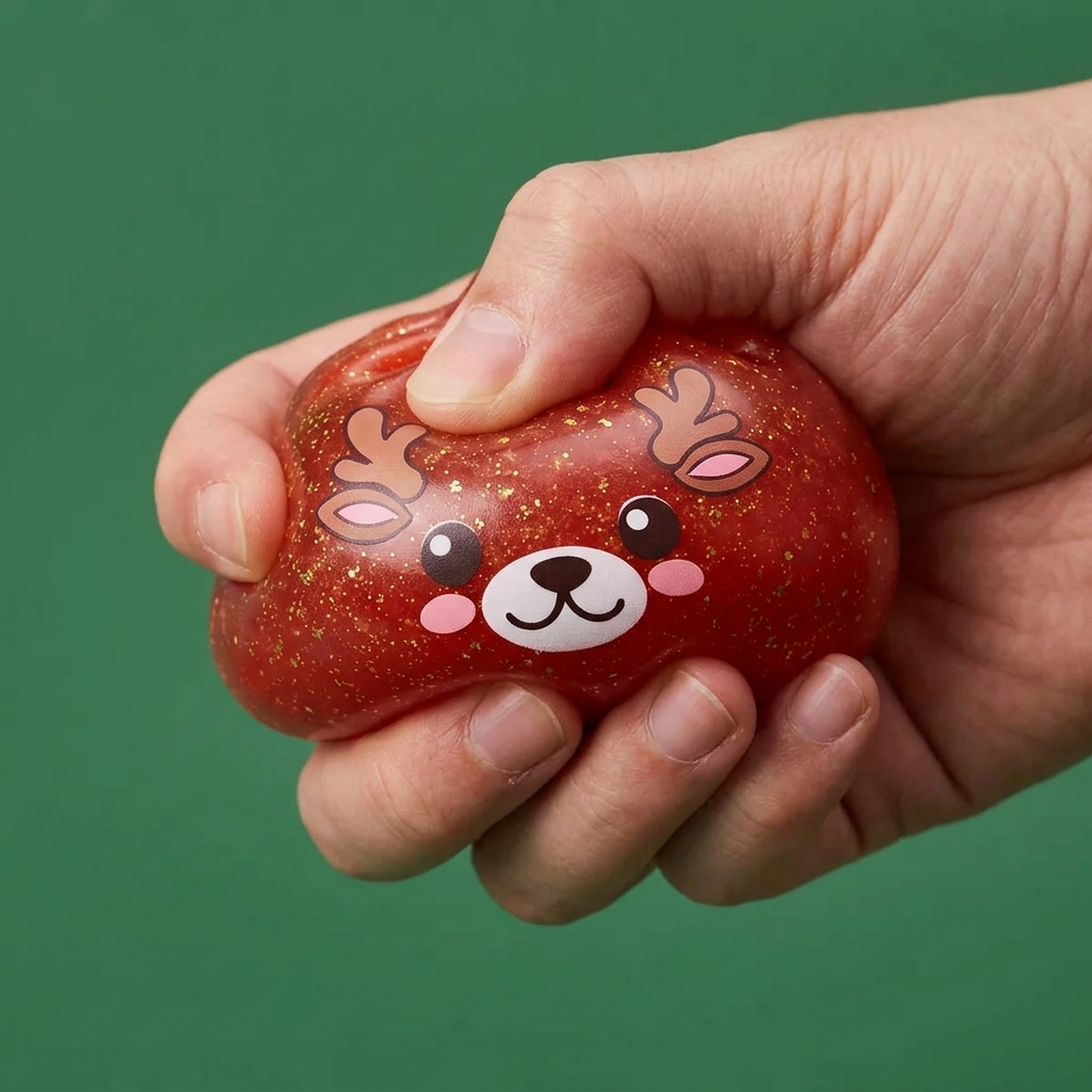 Glitter Dumpling Squishy Punainen Poro slow rise -efekti toiminnassa