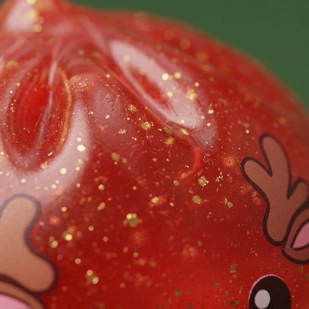 Glitter Dumpling Squishy Punainen Poro makrokuva vaahdon pinnasta