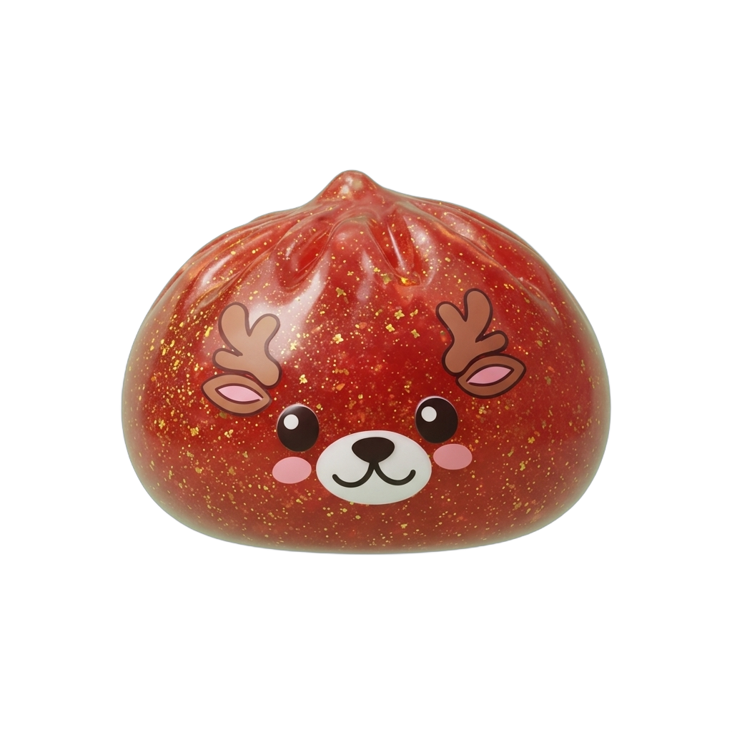 Glitter Dumpling Squishy Punainen Poro puristettuna kädessä