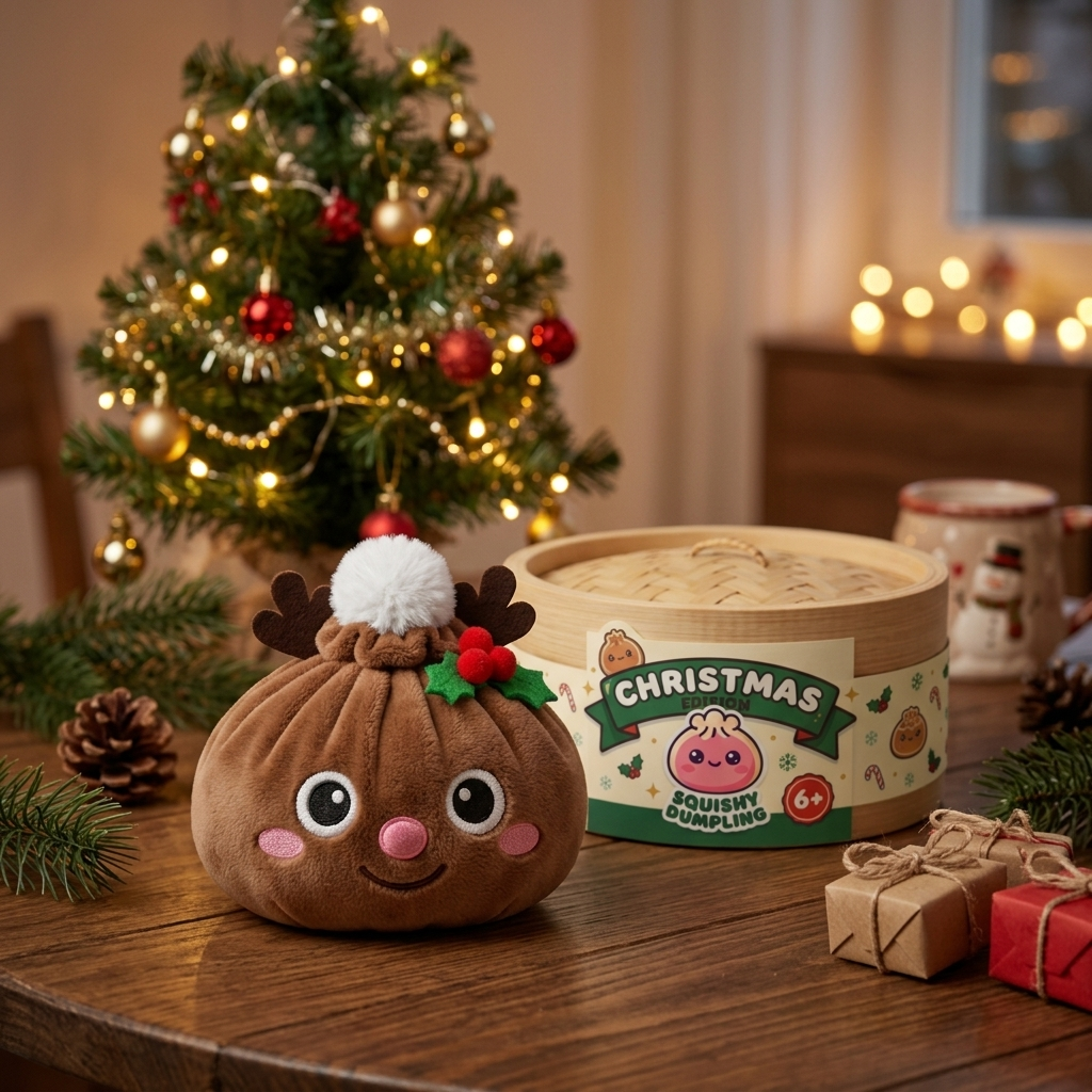 Reindeer Dumpling Squishy Jouluporo arkisessa asetelmassa