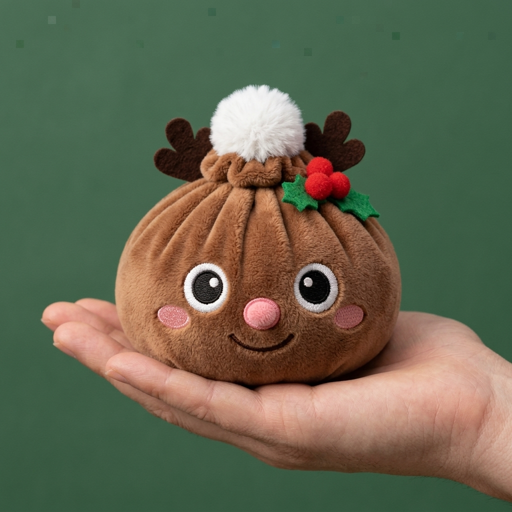 Reindeer Dumpling Squishy Jouluporo kädessä — kokovertailu