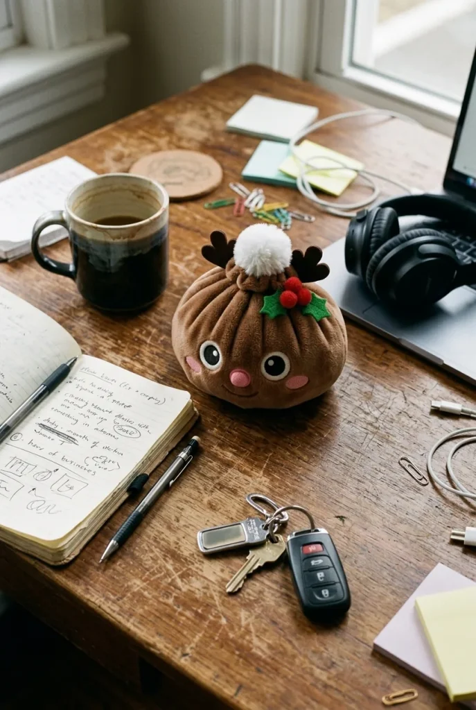 Reindeer Dumpling Squishy Jouluporo työpöydällä
