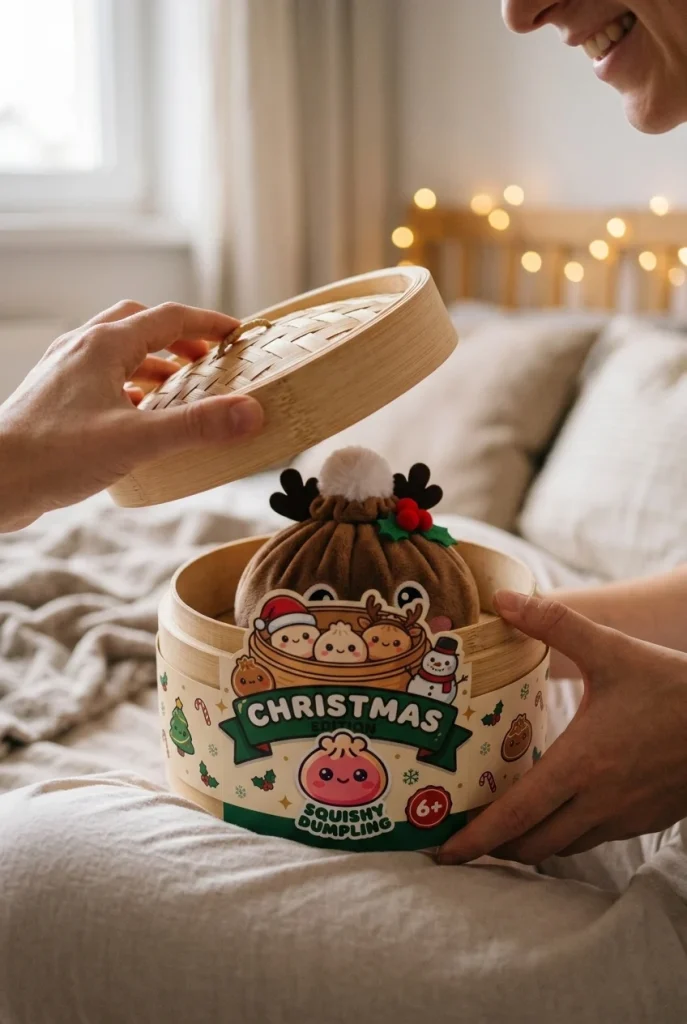 Reindeer Dumpling Squishy Jouluporo avauksen hetkellä