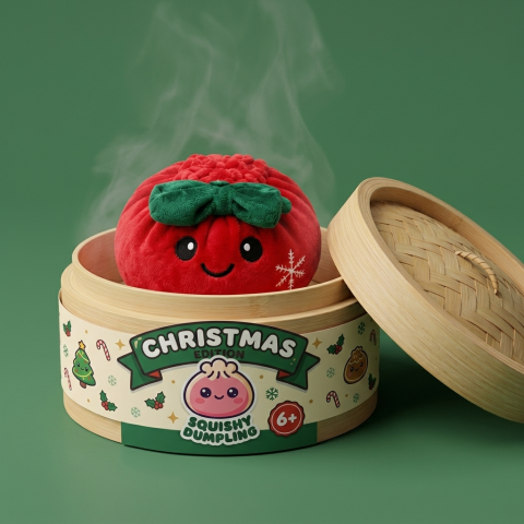 Squishy Dumpling Joulurusetti Punainen bambutyylisessä höyrytyskorissa