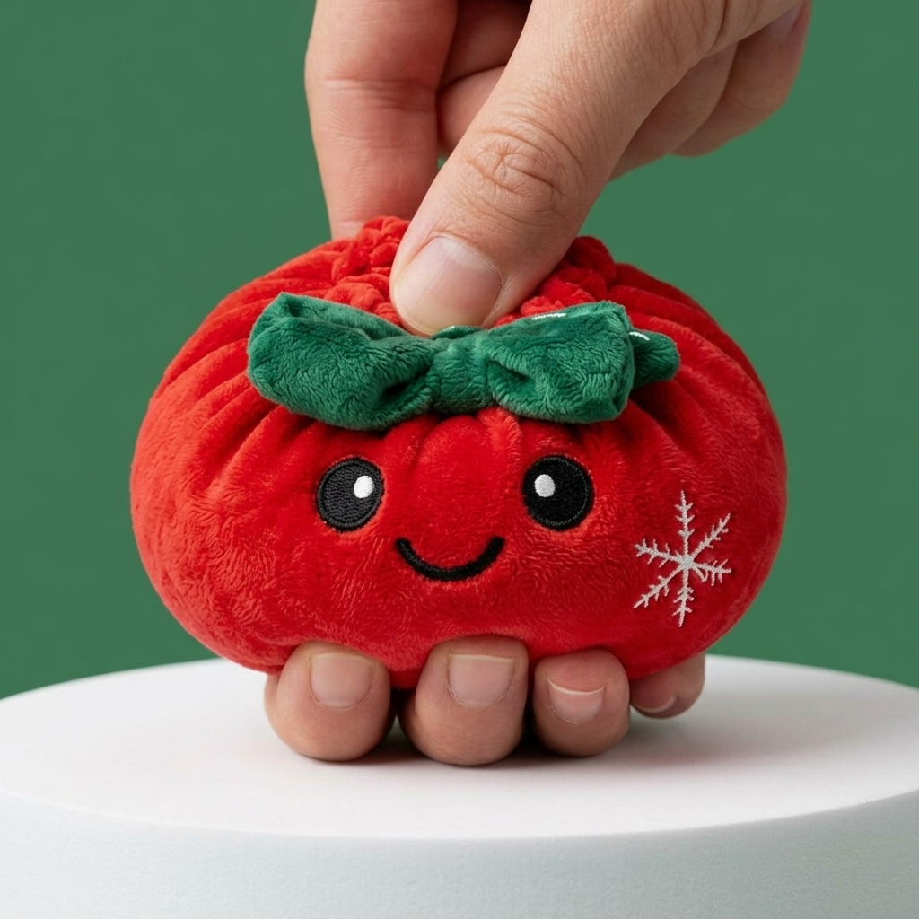 Squishy Dumpling Joulurusetti Punainen puristettuna kädessä