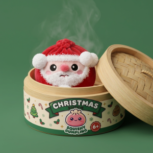 Squishy Dumpling Joulupukki bambutyylisessä höyrytyskorissa