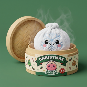 Snowflake Dumpling Squishy Talvi bambutyylisessä höyrytyskorissa