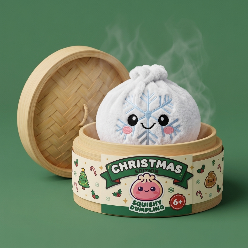 Snowflake Dumpling Squishy Talvi bambutyylisessä höyrytyskorissa