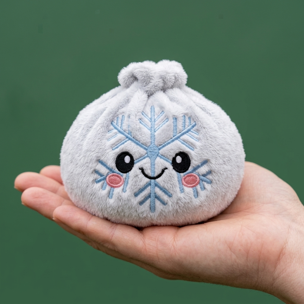 Snowflake Dumpling Squishy Talvi kädessä — kokovertailu