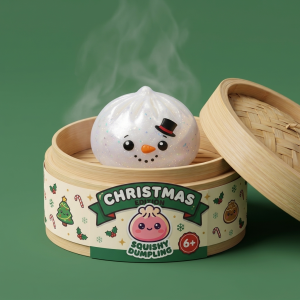 Glitter Snowman Dumpling Squishy Lumiukko bambutyylisessä höyrytyskorissa