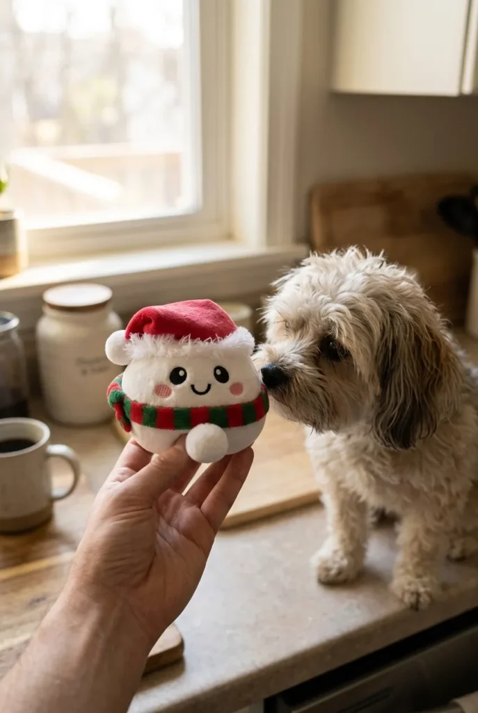 Dumpling Squishy Lumiukko Joulupipossa pehmolelun seurassa