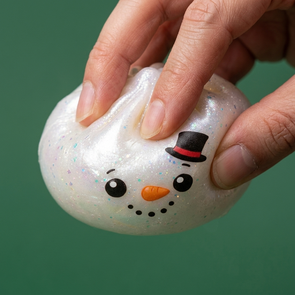 Glitter Snowman Dumpling Squishy Lumiukko slow rise -efekti toiminnassa