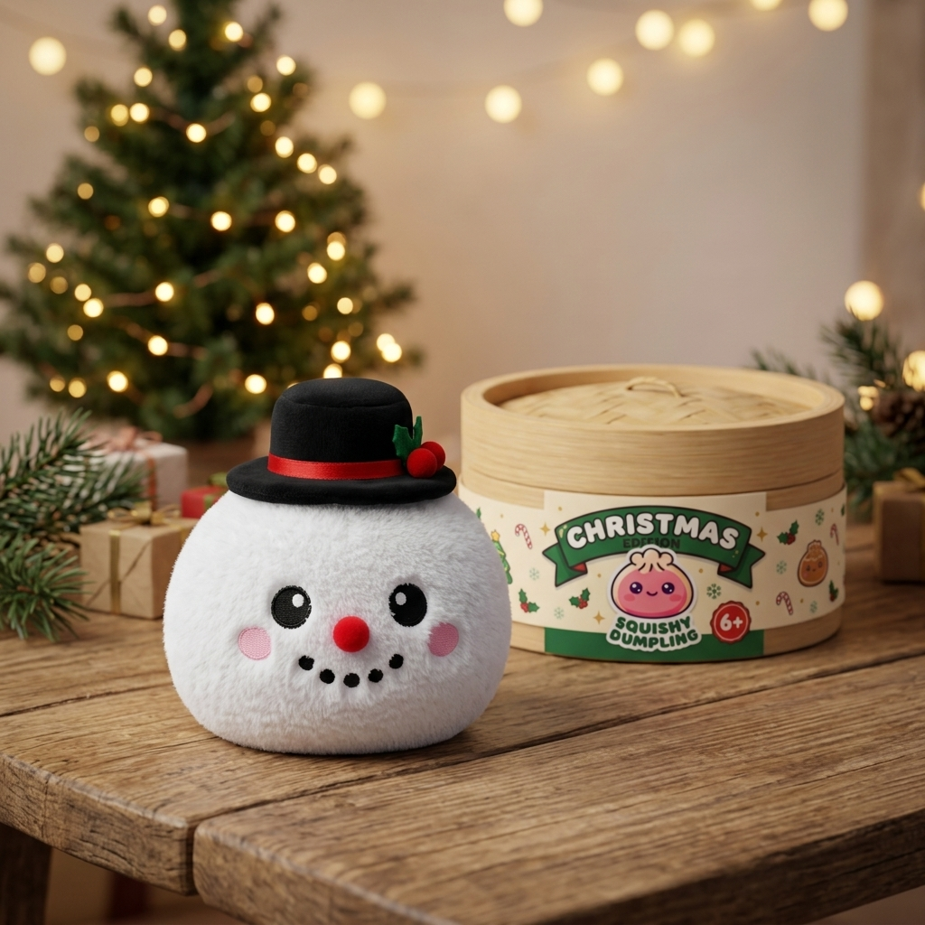 Dumpling Squishy Lumiukko Silinterihattu arkisessa asetelmassa