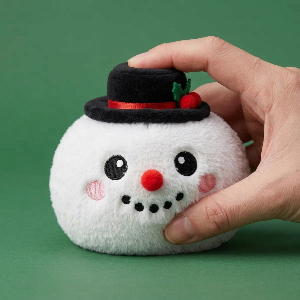 Dumpling Squishy Lumiukko Silinterihattu puristettuna kädessä