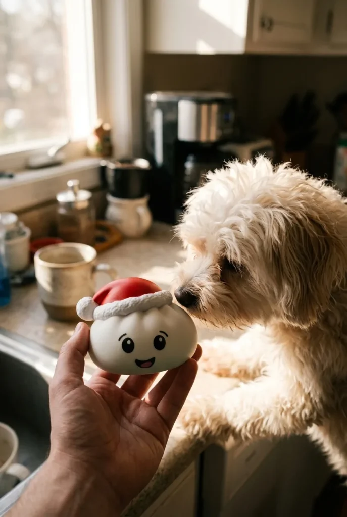 Jouluhattu Dumpling Squishy Valkoinen pehmolelun seurassa