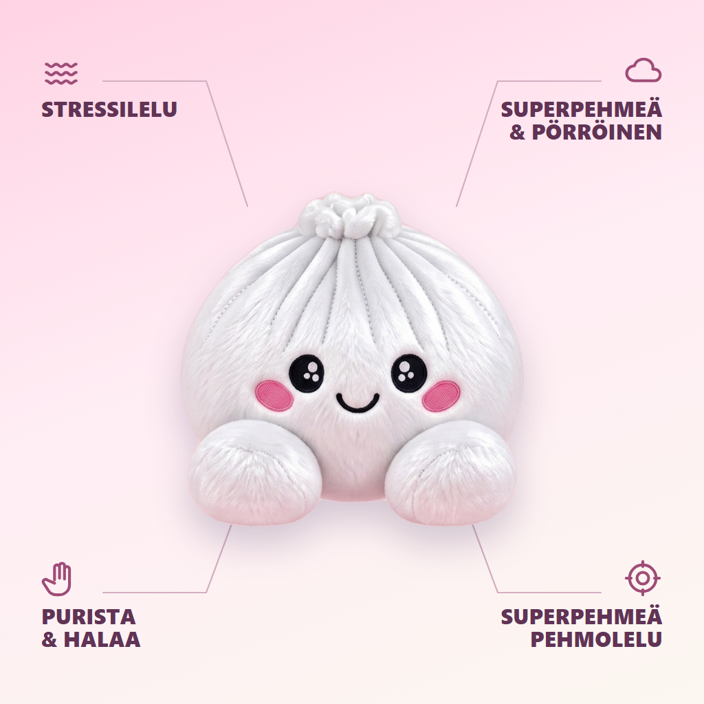 Vaahtokarkki Squishy Dumpling Pehmolelu Valkoinen infografiikka: tärkeimmät edut