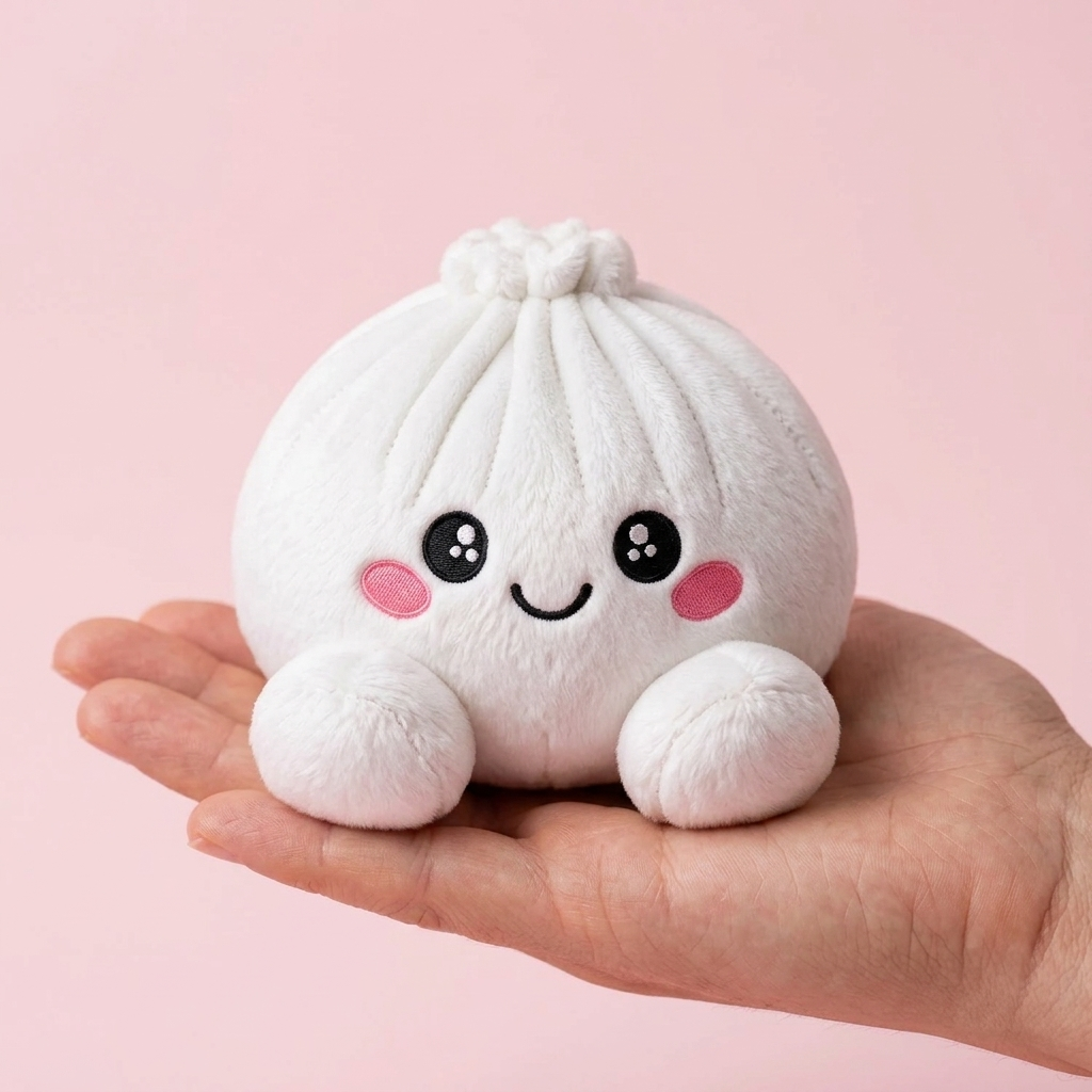 Vaahtokarkki Squishy Dumpling Pehmolelu Valkoinen kädessä — kokovertailu