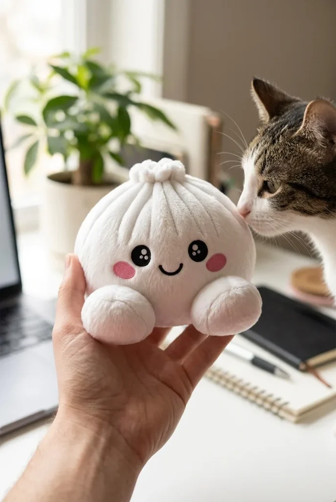Vaahtokarkki Squishy Dumpling Pehmolelu Valkoinen pehmolelun seurassa