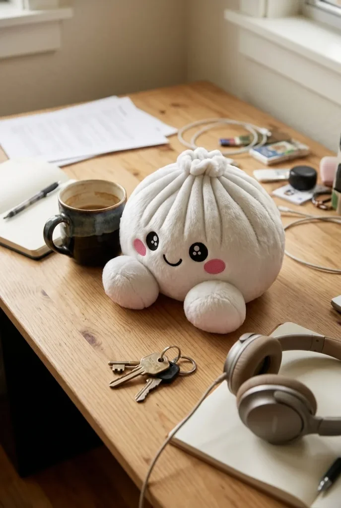 Vaahtokarkki Squishy Dumpling Pehmolelu Valkoinen työpöydällä