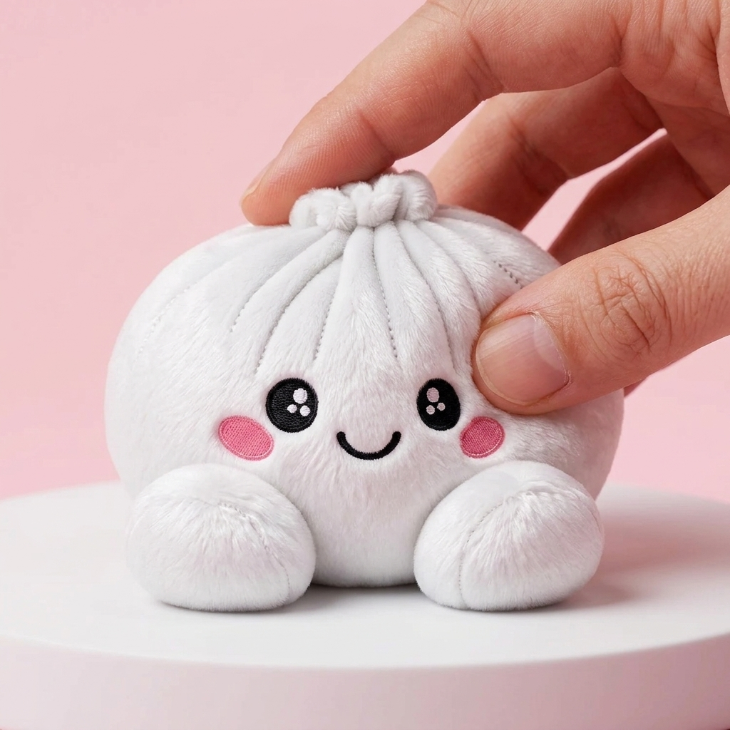 Vaahtokarkki Squishy Dumpling Pehmolelu Valkoinen puristettuna kädessä