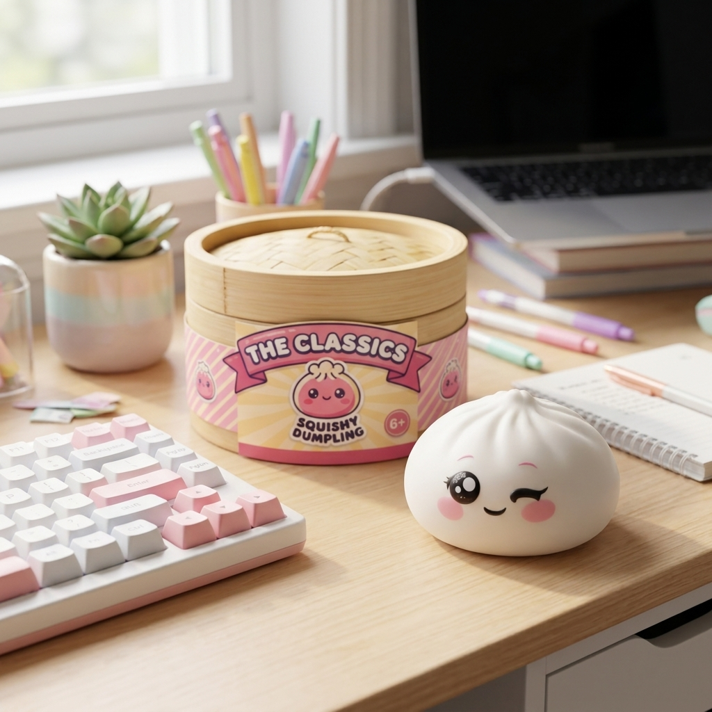 Dumpling Squishy Valkoinen Silmänisku arkisessa asetelmassa