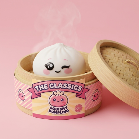 Dumpling Squishy Valkoinen Silmänisku bambutyylisessä höyrytyskorissa