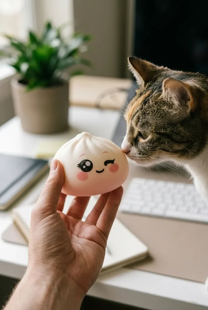 Dumpling Squishy Valkoinen Silmänisku pehmolelun seurassa