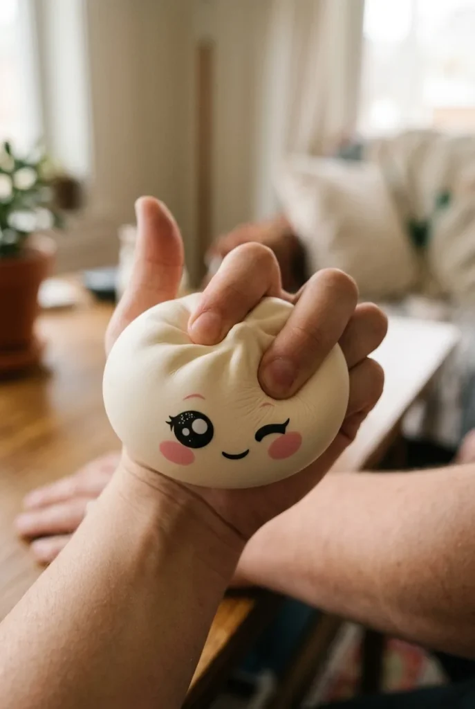 Dumpling Squishy Valkoinen Silmänisku puristuksessa