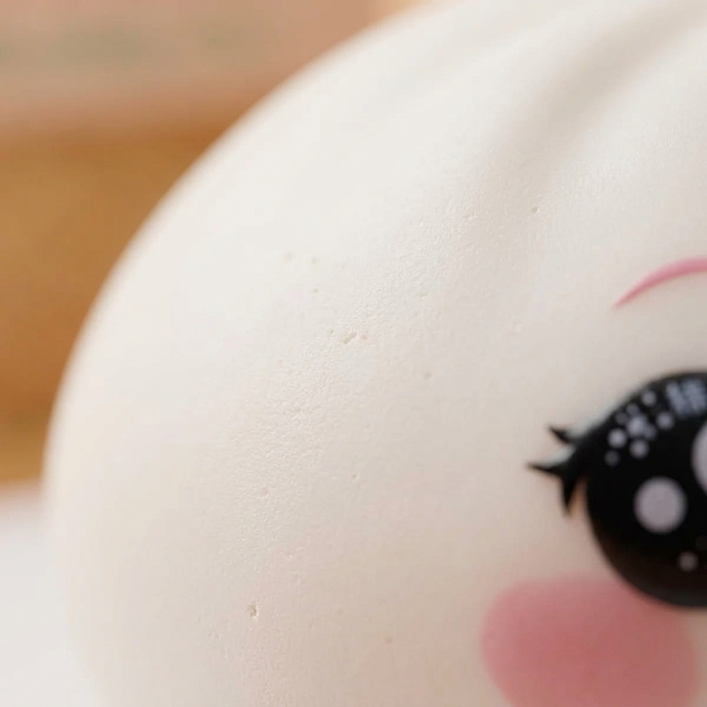 Dumpling Squishy Valkoinen Silmänisku makrokuva vaahdon pinnasta