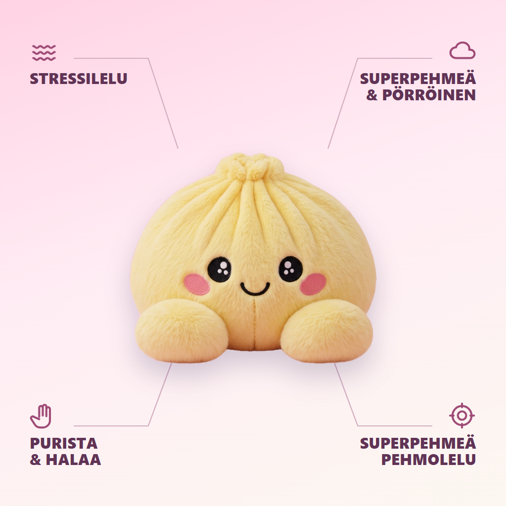 Dumpling Squishy Sitruunankeltainen infografiikka: tärkeimmät edut