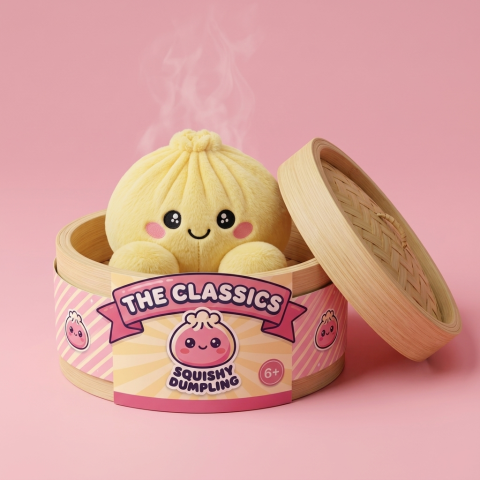 Dumpling Squishy Sitruunankeltainen bambutyylisessä höyrytyskorissa