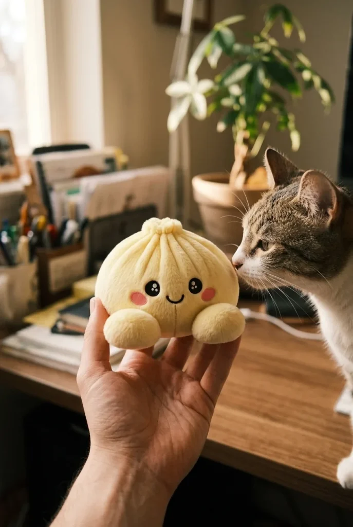 Dumpling Squishy Sitruunankeltainen pehmolelun seurassa