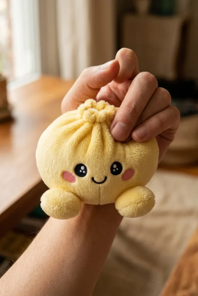 Dumpling Squishy Sitruunankeltainen puristuksessa