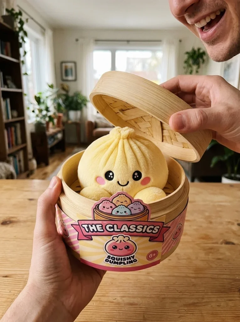 Dumpling Squishy Sitruunankeltainen avauksen hetkellä