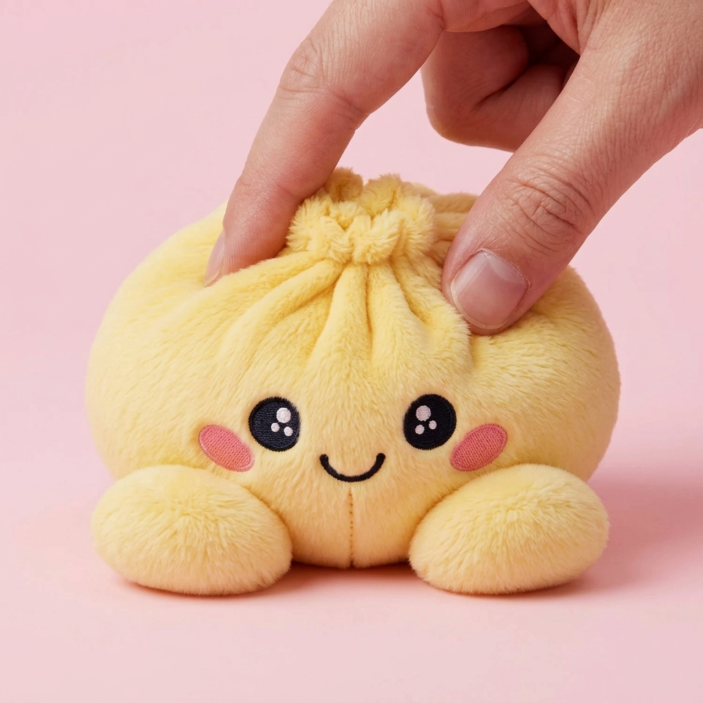 Dumpling Squishy Sitruunankeltainen puristettuna kädessä